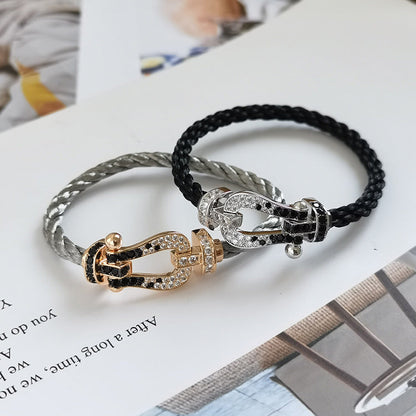 [✨Rose💎]FORCE LARGE HORSESHOE BLACK WHITE DIAMOND BRACELET ROSE GOLD
