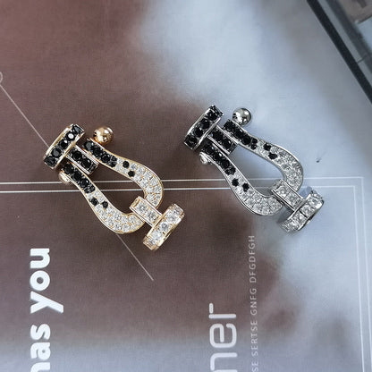 [✨Rose💎]FORCE LARGE HORSESHOE BLACK WHITE DIAMOND BRACELET ROSE GOLD