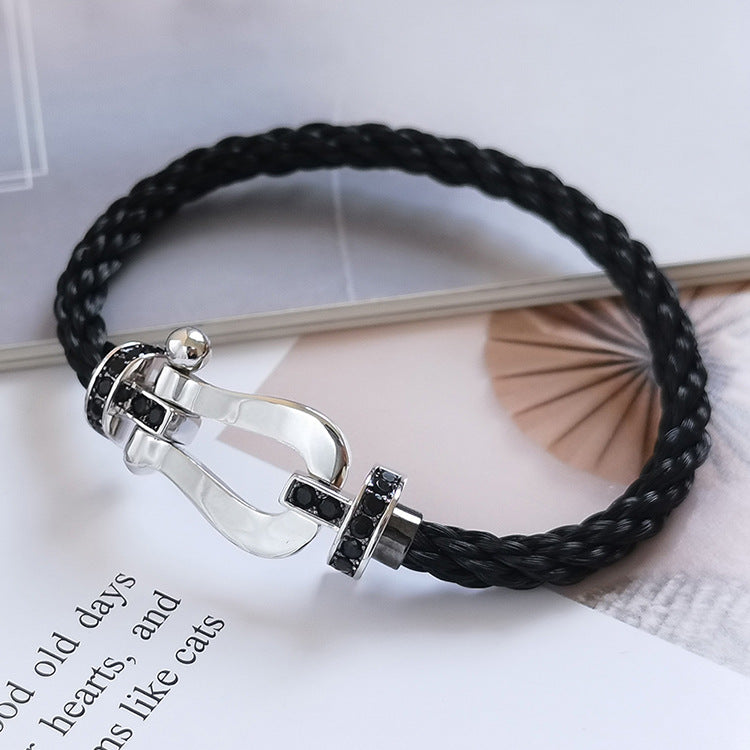 [✨Rose💎]FORCE LARGE HORSESHOE BLACK DIAMOND BRACELET SILVER