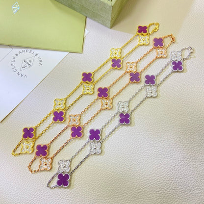 [✨Rose💎 Jewelry]CLOVER 10 MOTIFS  PURPLE VIOLET DIAMOND NECKLACE