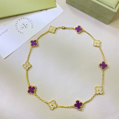 [✨Rose💎]CLOVER 10 MOTIFS  PURPLE VIOLET DIAMOND NECKLACE