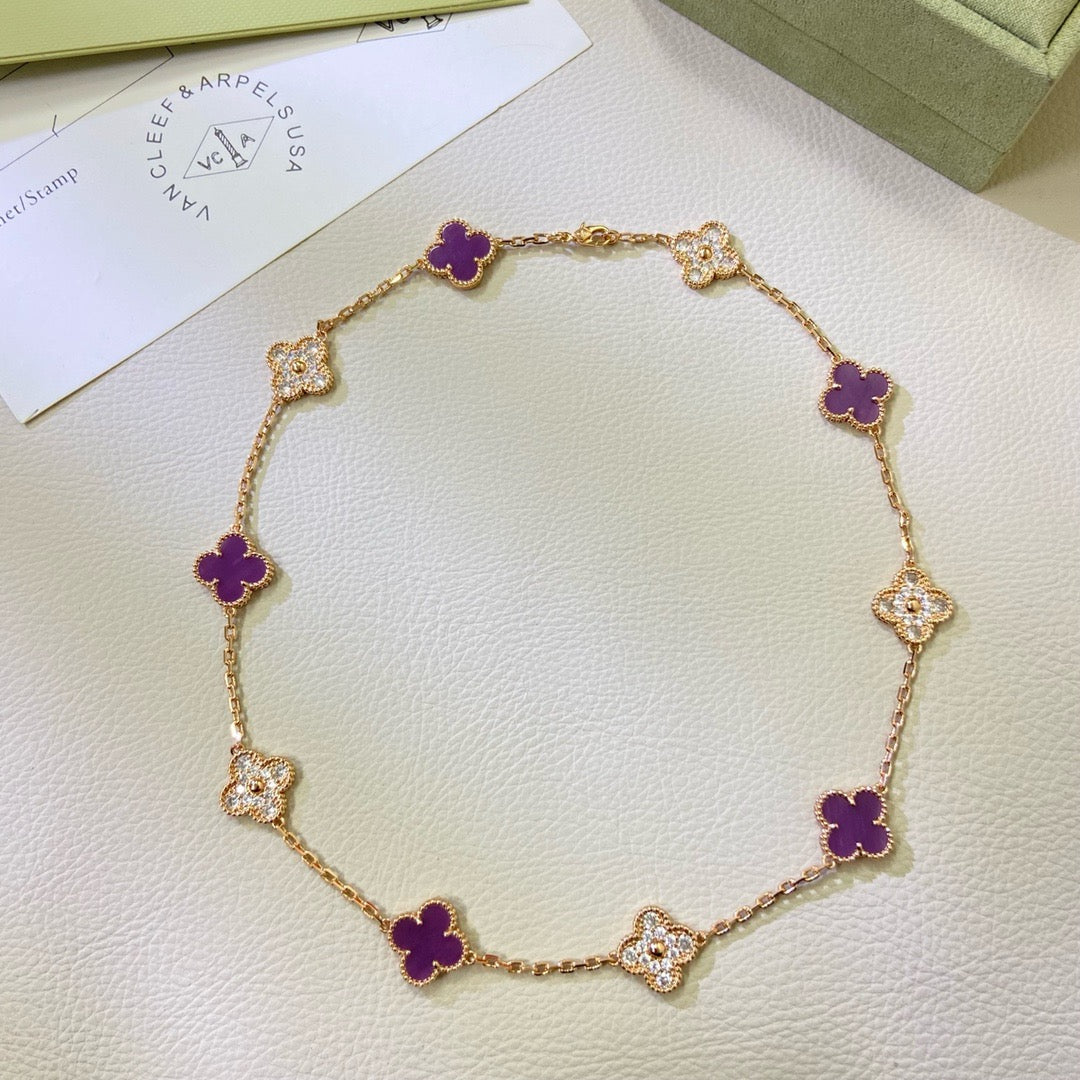 [✨Rose💎]CLOVER 10 MOTIFS  PURPLE VIOLET DIAMOND NECKLACE