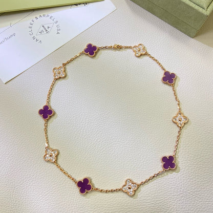 [✨Rose💎]CLOVER 10 MOTIFS  PURPLE VIOLET DIAMOND NECKLACE