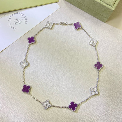 [✨Rose💎]CLOVER 10 MOTIFS  PURPLE VIOLET DIAMOND NECKLACE
