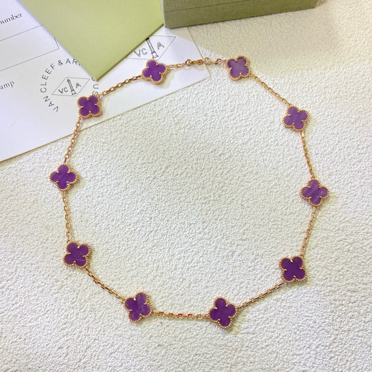 [✨Rose💎 Jewelry]CLOVER 10 MOTIFS  PURPLE VIOLET  NECKLACE