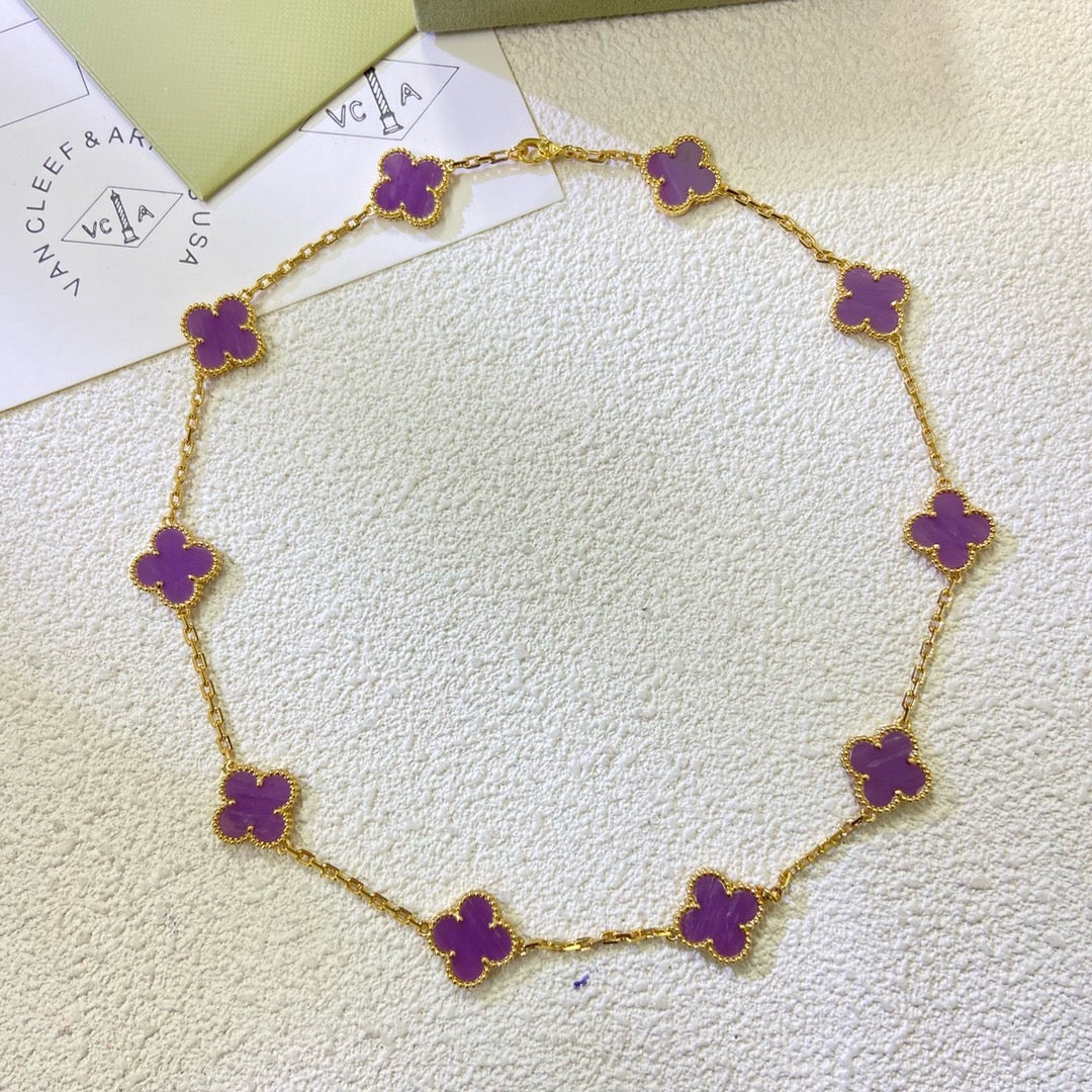 [✨Rose💎]CLOVER 10 MOTIFS  PURPLE VIOLET  NECKLACE