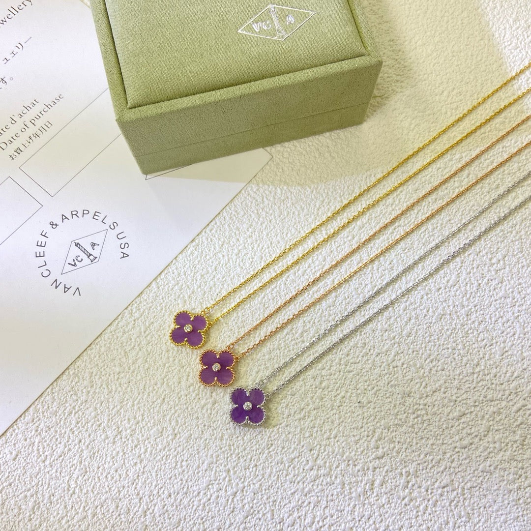 [✨Rose💎]CLOVER 15MM DIAMOND  PURPLE VIOLET NECKLACE