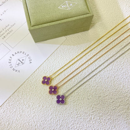 [✨Rose💎]CLOVER 15MM DIAMOND  PURPLE VIOLET NECKLACE