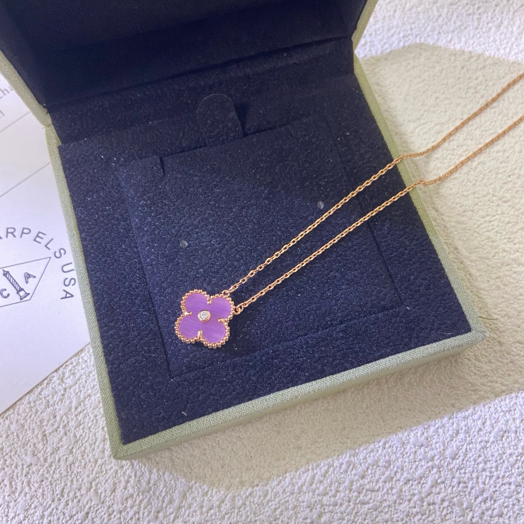 [✨Rose💎]CLOVER 15MM DIAMOND  PURPLE VIOLET NECKLACE