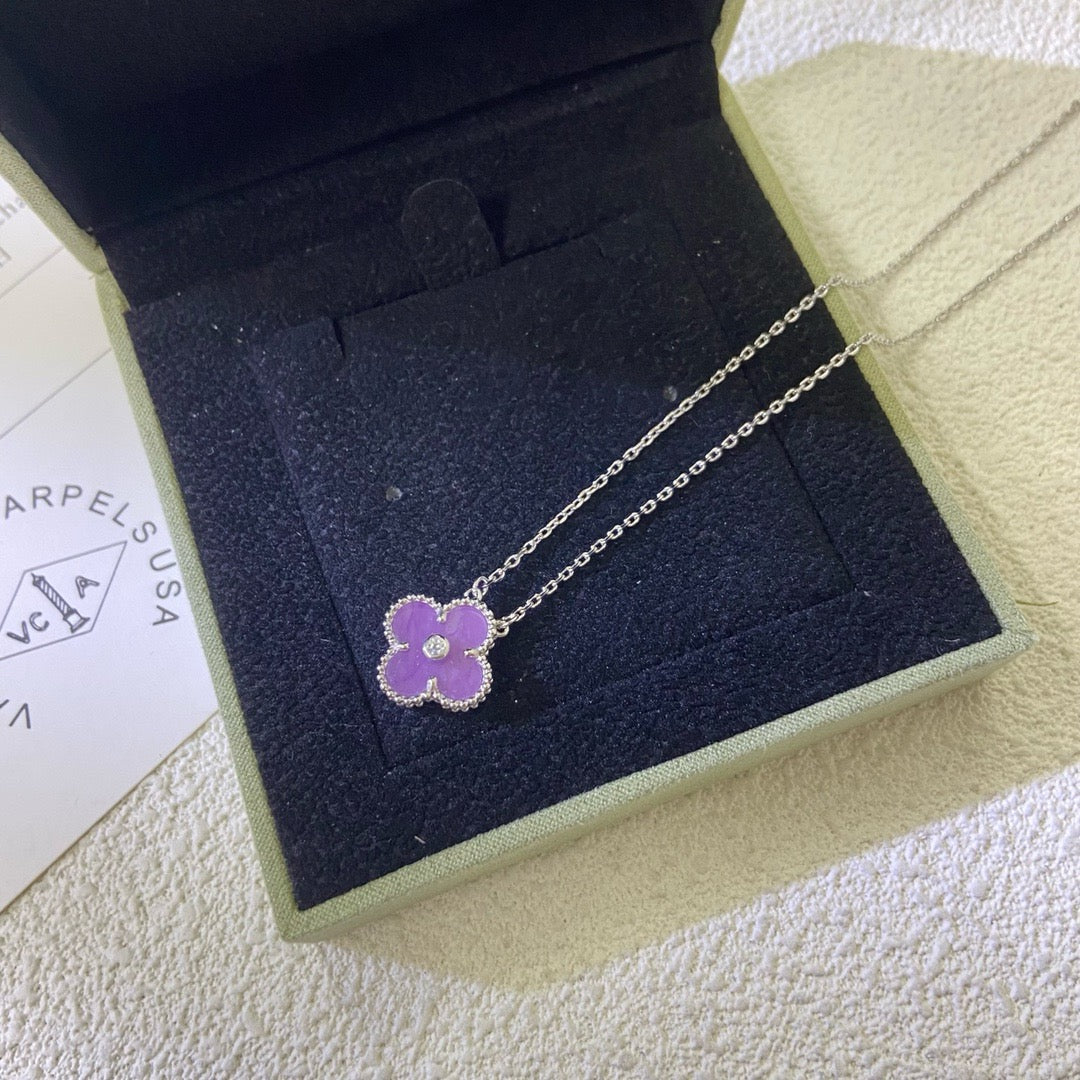 [✨Rose💎]CLOVER 15MM DIAMOND  PURPLE VIOLET NECKLACE