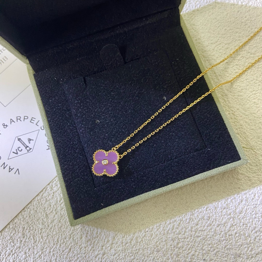 [✨Rose💎]CLOVER 15MM DIAMOND  PURPLE VIOLET NECKLACE