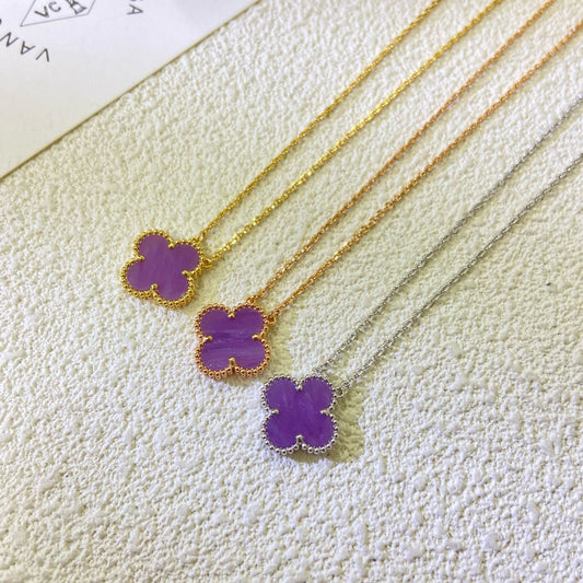 [✨Rose💎 Jewelry]CLOVER 15MM  PURPLE VIOLET NECKLACE