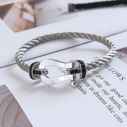[✨Rose💎]FORCE LARGE HORSESHOE BLACK DIAMOND BRACELET SILVER
