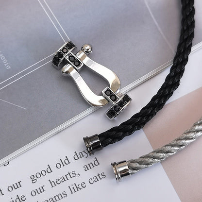 [✨Rose💎]FORCE LARGE HORSESHOE BLACK DIAMOND BRACELET SILVER