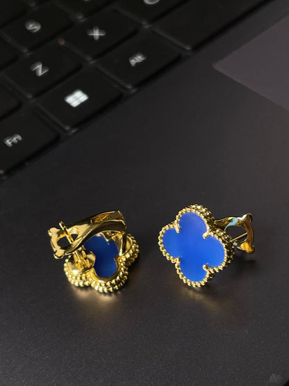 [✨Rose💎] CLOVER LARGE (20mm) 1 MOTIFS BLUE MOP STUD EARRINGS