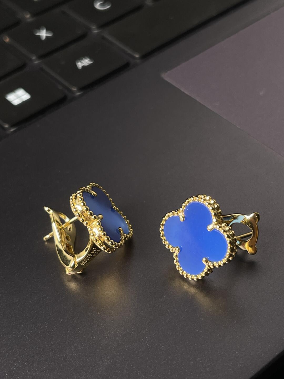 [✨Rose💎] CLOVER LARGE (20mm) 1 MOTIFS BLUE MOP STUD EARRINGS