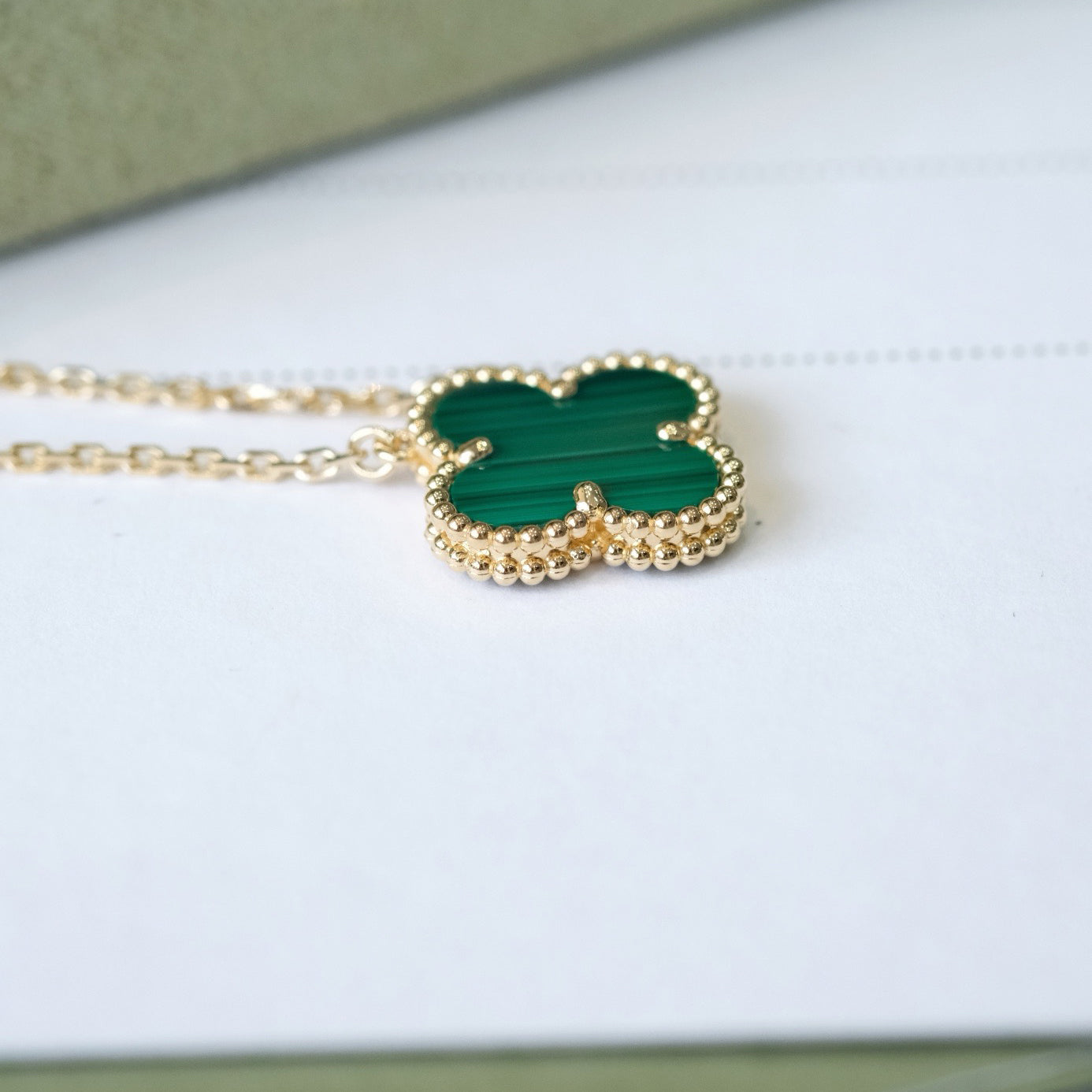 [✨Rose💎]CLOVER 15MM MALACHITE SINGLE FLOWER  NECKLACE
