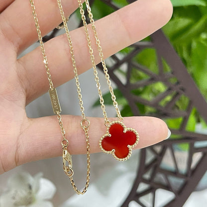 [✨Rose💎]CLOVER 15MM CARNELIAN SINGLE FLOWER NECKLACE