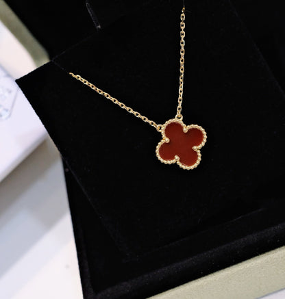 [✨Rose💎]CLOVER 15MM CARNELIAN SINGLE FLOWER NECKLACE