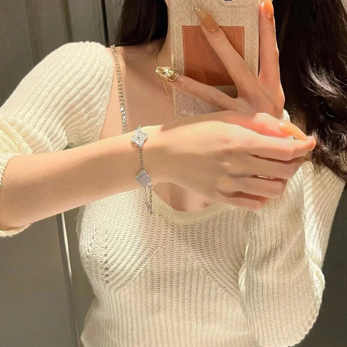 [✨Rose💎] CLOVER 5 MOTIF PURPLE CHALCEDONY BRACELET COLLECTION