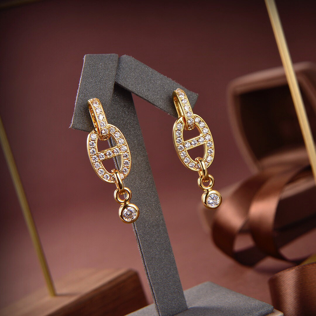 [✨Rose💎]HM CHAINE DIAMOND EARRINGS