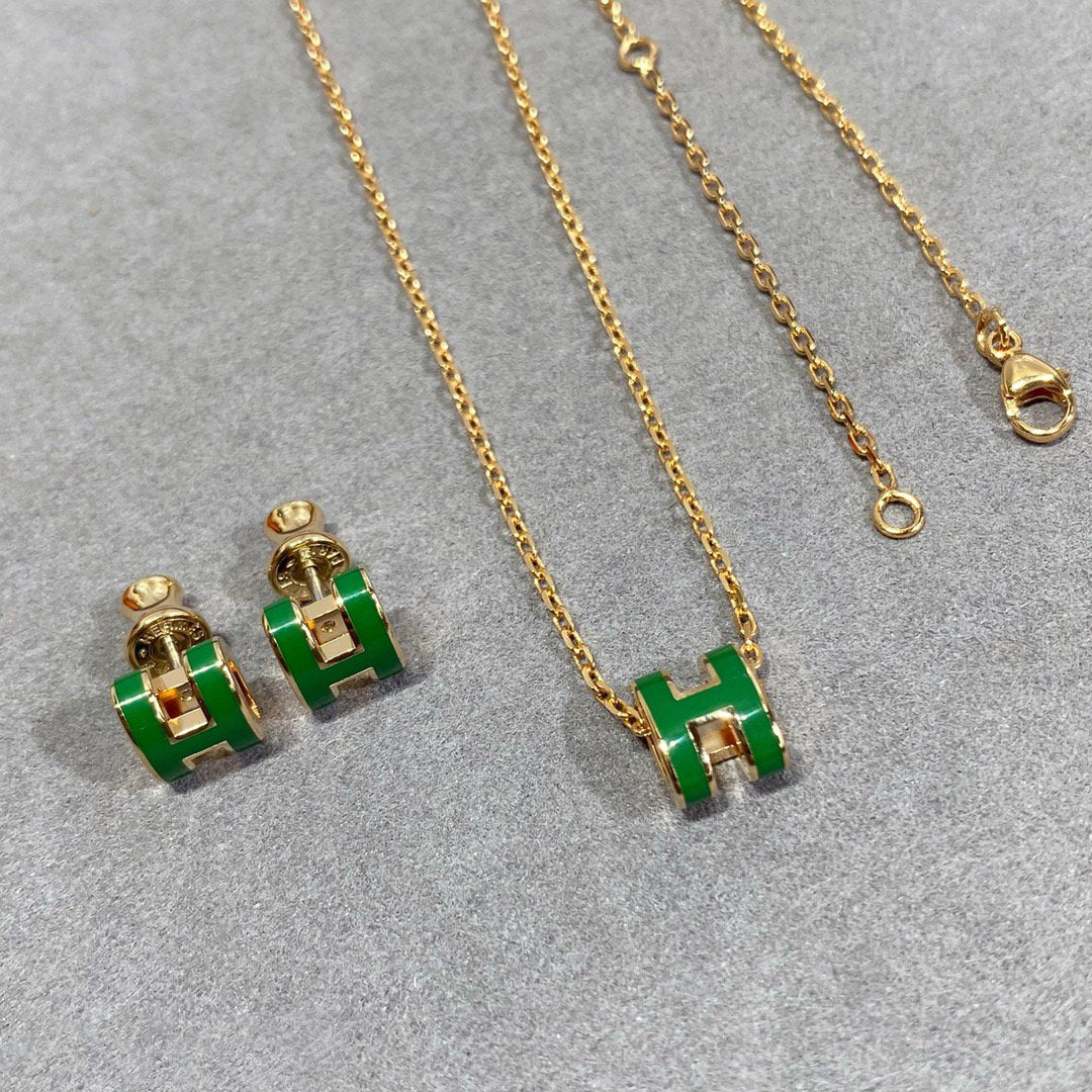 [✨Rose💎]POP H GREEN NECKLACE SILVER AND GOLD