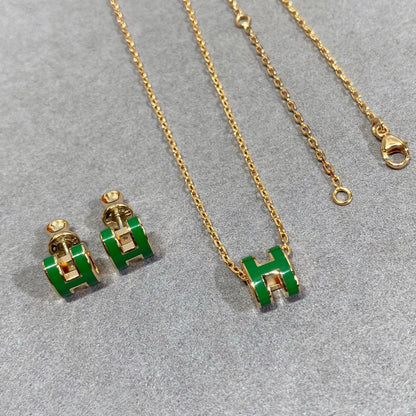 [✨Rose💎]POP H GREEN NECKLACE SILVER AND GOLD