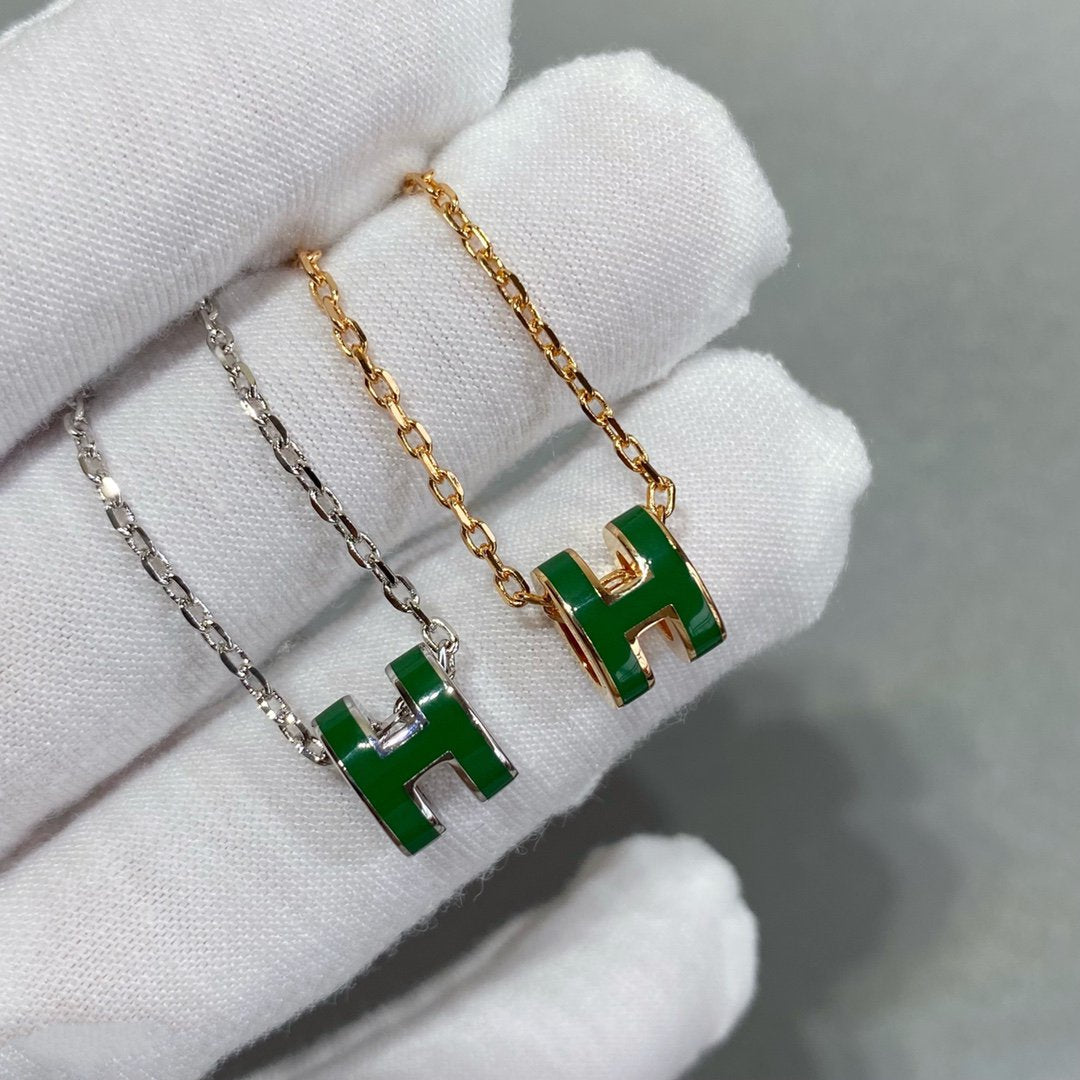 [✨Rose💎]POP H GREEN NECKLACE SILVER AND GOLD