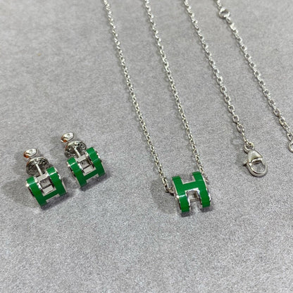 [✨Rose💎]POP H GREEN NECKLACE SILVER AND GOLD