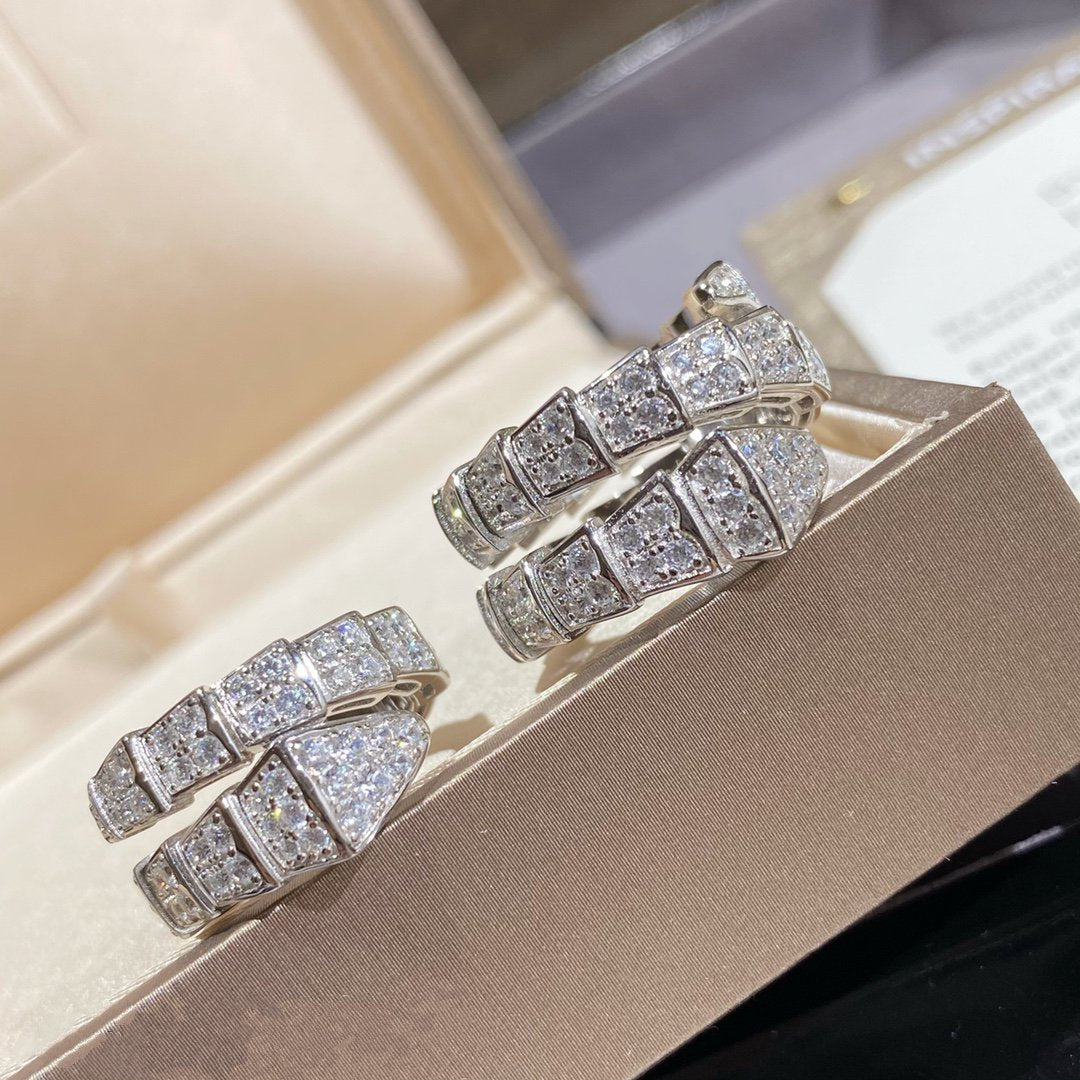 [✨Rose💎]SERPENTI DOUBLE RING SILVER DIAMOND PAVED