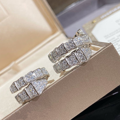 [✨Rose💎]SERPENTI DOUBLE RING SILVER DIAMOND PAVED