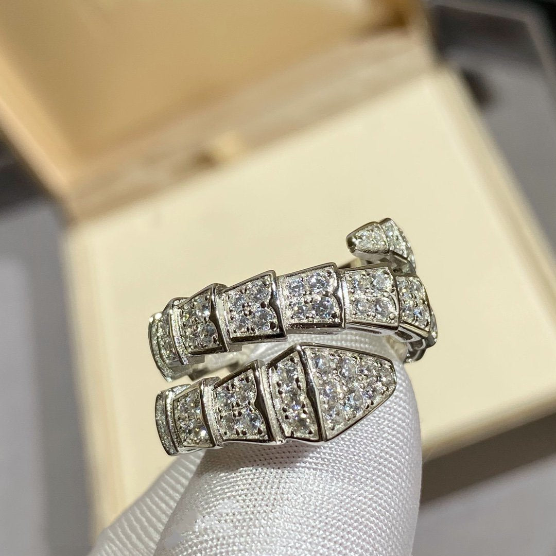 [✨Rose💎]SERPENTI DOUBLE RING SILVER DIAMOND PAVED