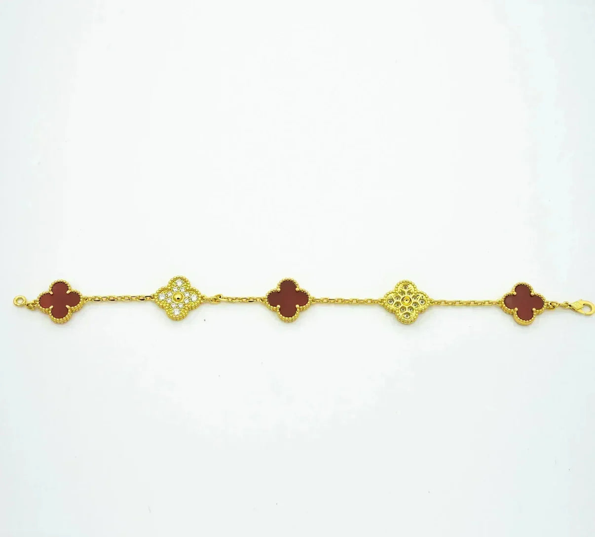 [✨Rose💎] CLOVER 5 MOTIF RED CORNELIAN BRACELET COLLECTION