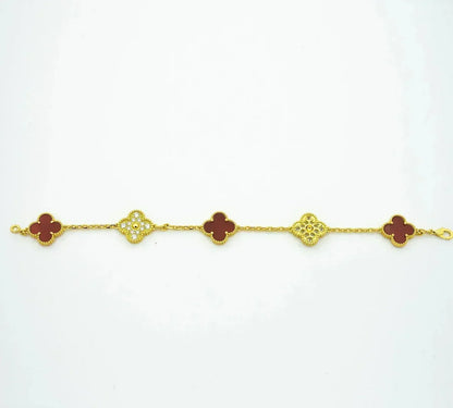 [✨Rose💎] CLOVER 5 MOTIF RED CORNELIAN BRACELET COLLECTION