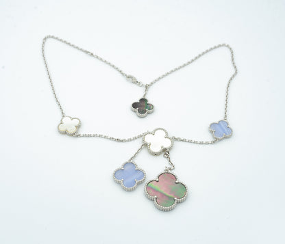 [✨Rose💎]CLOVER MOP CHALCEDONY NECKLACE SILVER 6 MOTIF