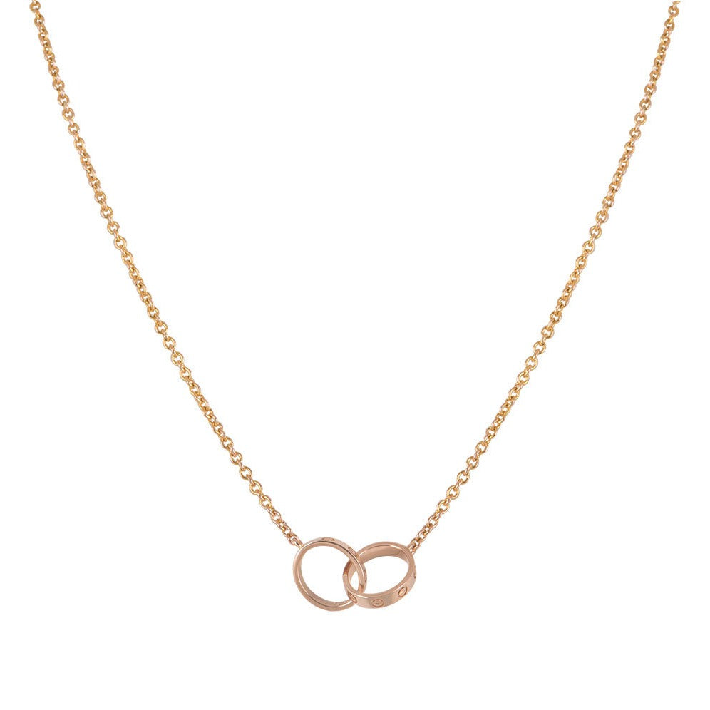 [✨Rose💎]LOVE NECKLACE DOUBLE RING PINK GOLD