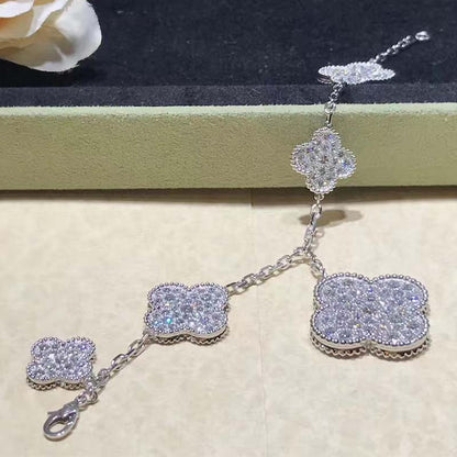 [✨Rose💎]CLOVER 6 MOTIFS SILVER DIAMOND BRACELET