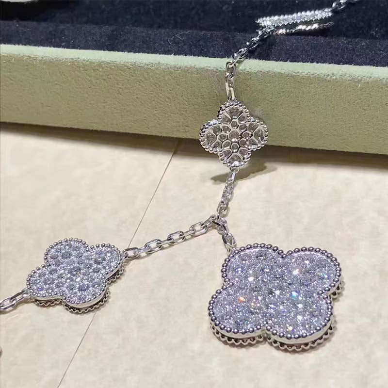 [✨Rose💎]CLOVER 6 MOTIFS SILVER DIAMOND BRACELET