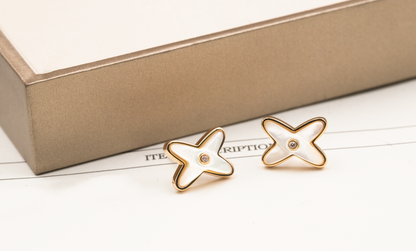[✨Rose💎]JEUX DE WHITE MOP ROSE GOLD DIAMOND EARRINGS