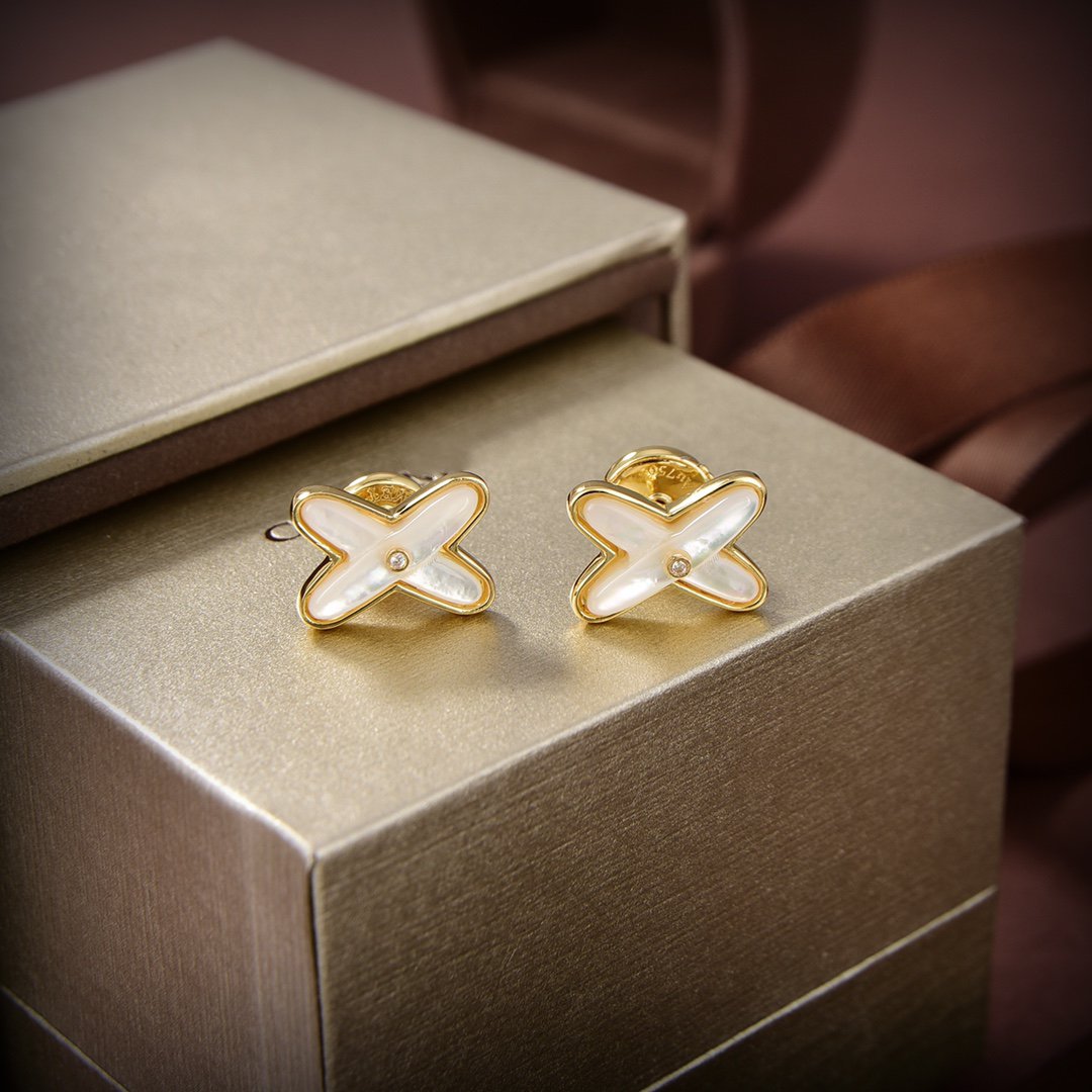 [✨Rose💎]JEUX DE WHITE MOP GOLD DIAMOND EARRINGS