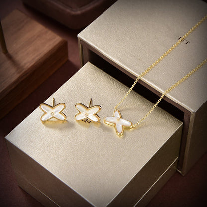 [✨Rose💎]JEUX DE WHITE MOP GOLD DIAMOND EARRINGS