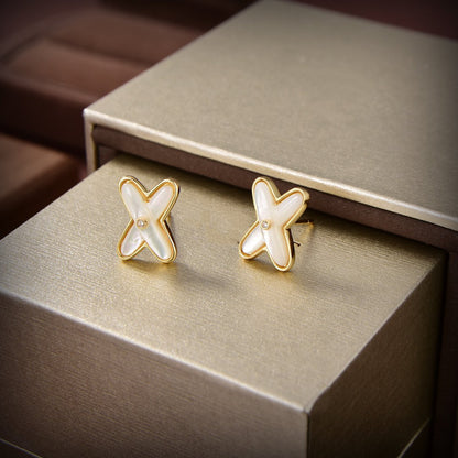 [✨Rose💎]JEUX DE WHITE MOP GOLD DIAMOND EARRINGS