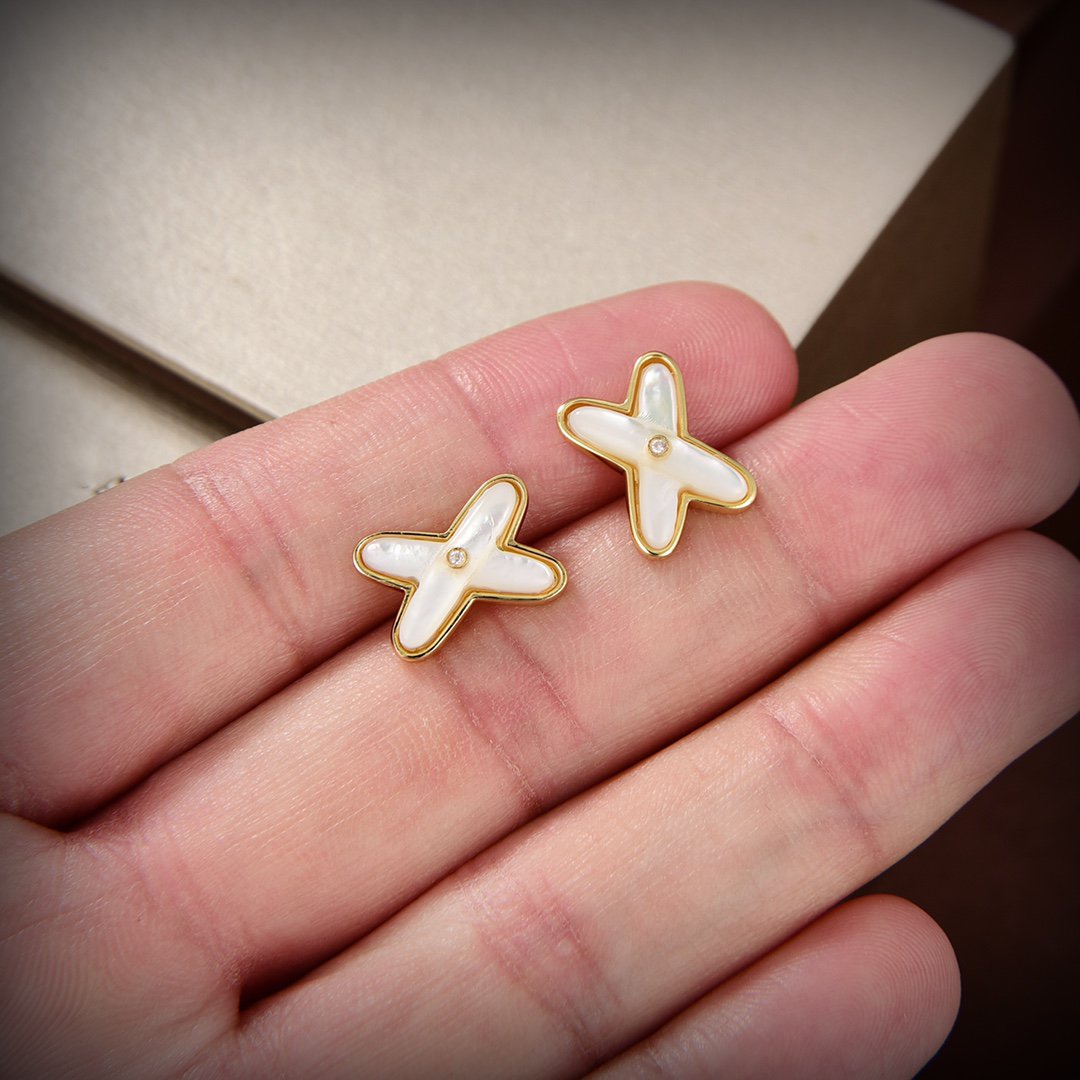 [✨Rose💎]JEUX DE WHITE MOP GOLD DIAMOND EARRINGS