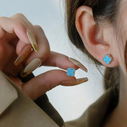 [✨Rose💎]CLOVER MINI 9.5MM ONYX STUD EARRINGS SILVER