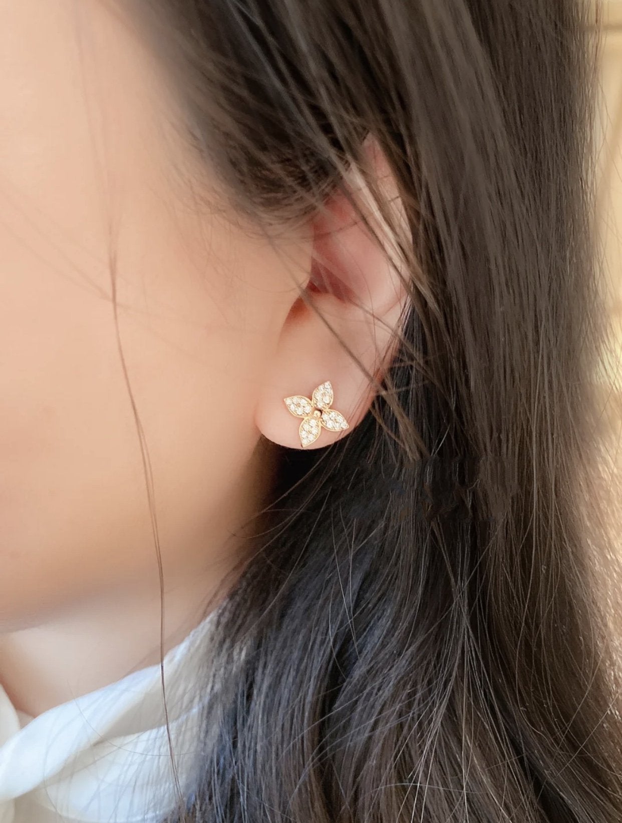 [✨Rose💎]STAR BLOSSOM STUD EARRINGS PINK GOLD DIAMONDS