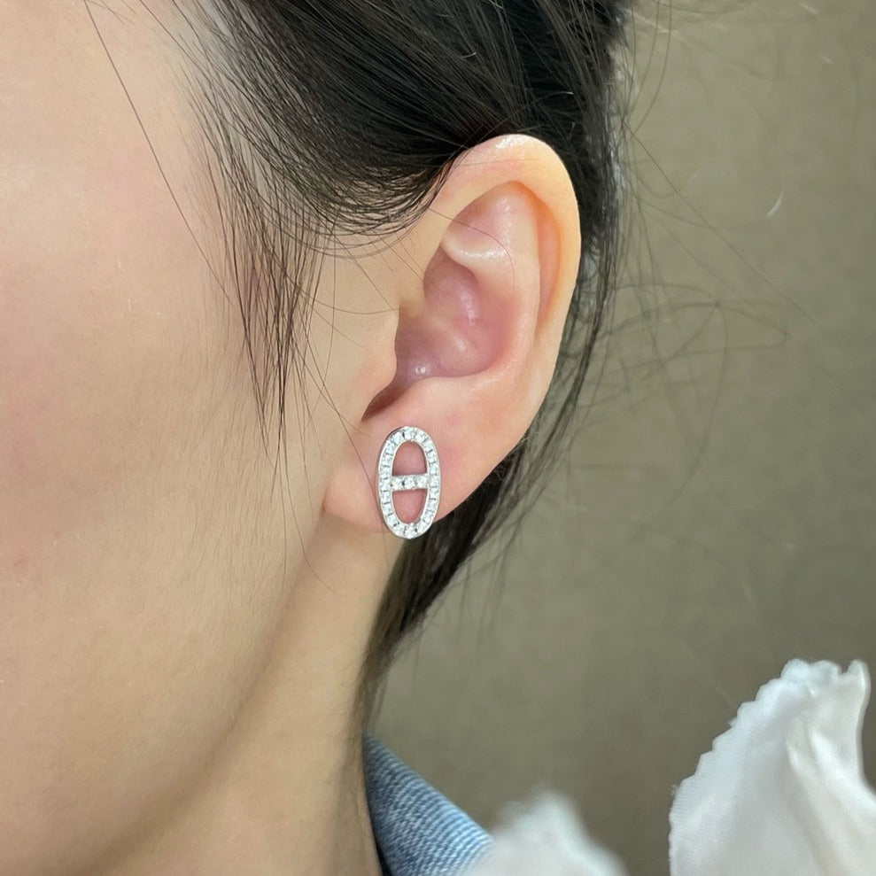 [✨Rose💎]HM FULL DIAMOND PIG NOSE STUD EARRINGS