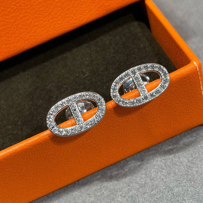 [✨Rose💎]HM FULL DIAMOND PIG NOSE STUD EARRINGS