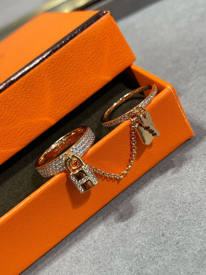 [✨Rose💎]HM KELLY CLOCHETTE DOUBLE RING IN  WITH DIAMONDS