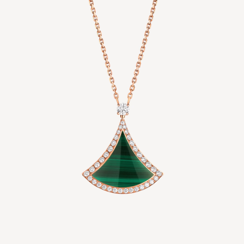 [✨Rose💎]DREAM MALACHITE DIAMOND PAVED PINK GOLD NECKLACE