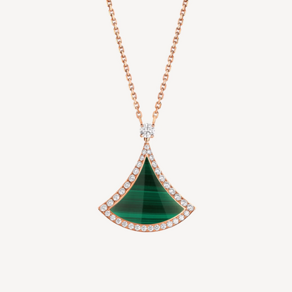 [✨Rose💎]DREAM MALACHITE DIAMOND PAVED PINK GOLD NECKLACE